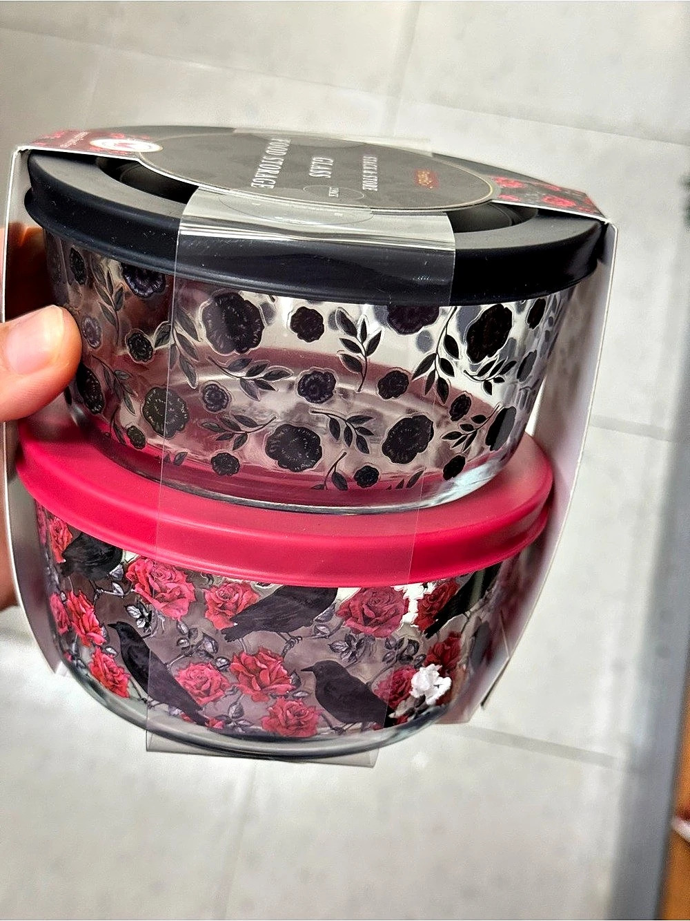 Glass Food Storage Floral Set NWT